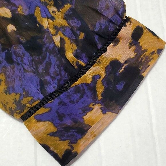 UO Staring at the Stars Boho Brown Smokey Abstrsct Pleated Cuffed Sleeves Top - Picture 11 of 13